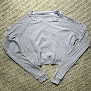 Brandy Melville Cropped Waffle Long Sleeve Top — Light Blue